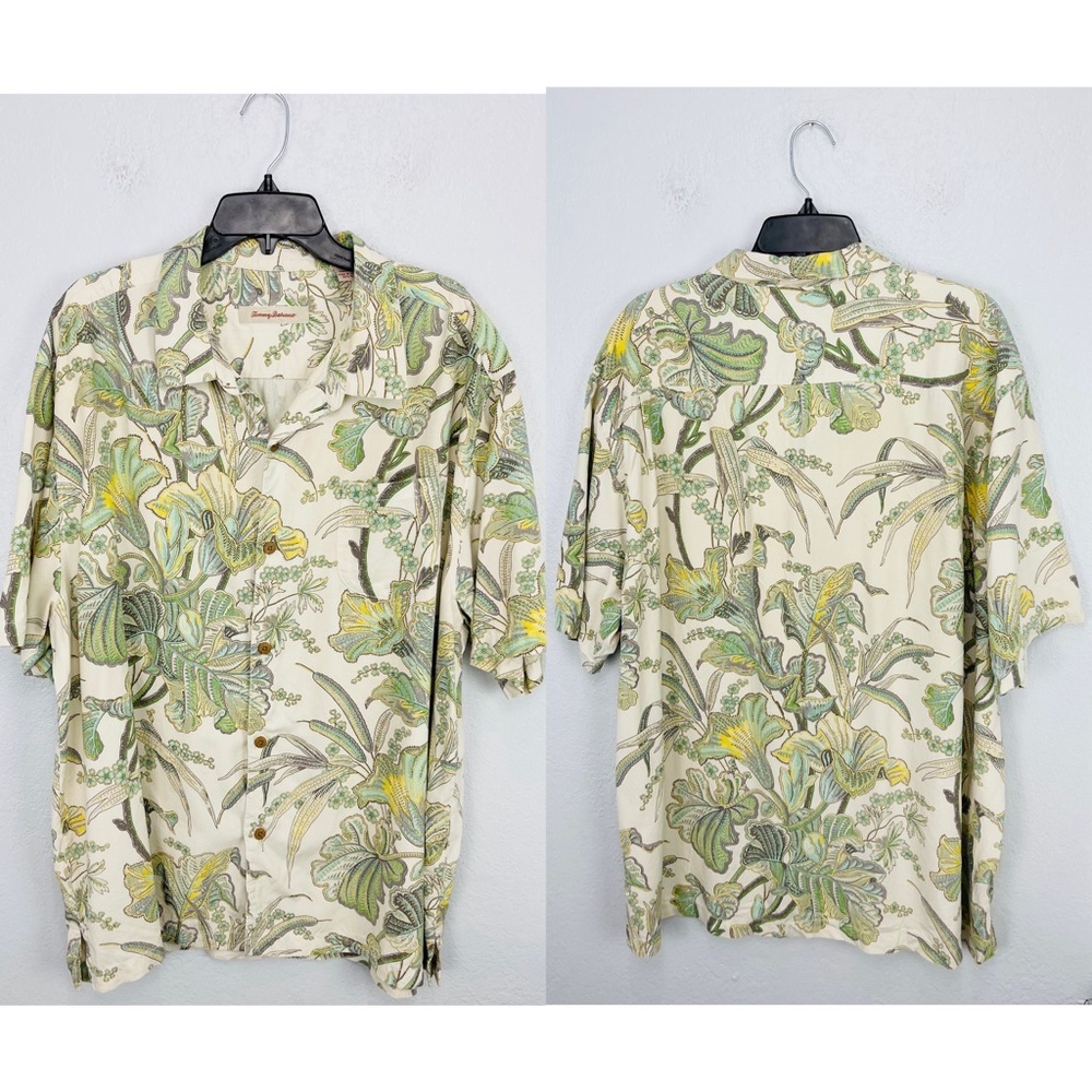 Tommy Bahama Men’s Hawaiian Green Tropical Floral Silk Button Down Shirt XXL